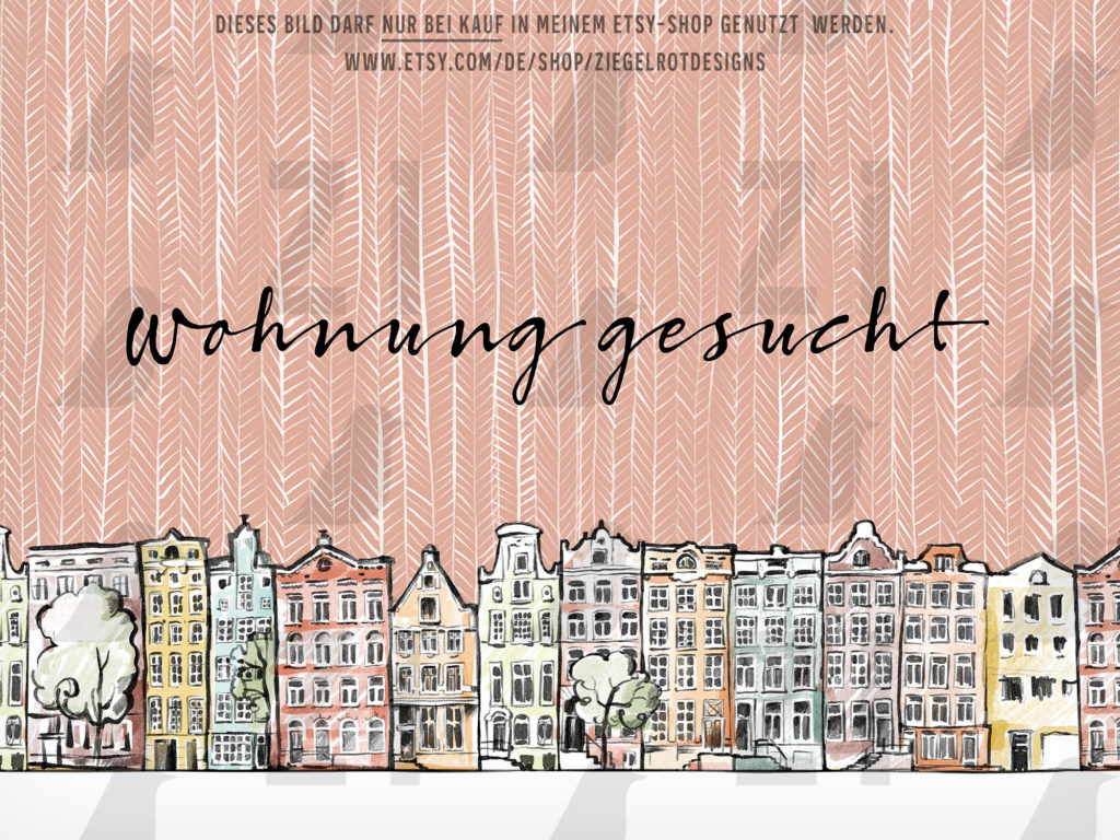 Motiv Haussuche, Altdstadt, Wohnungssuche, fertige Illustration für Flyer, Postkarten oder Kleinanzeigen