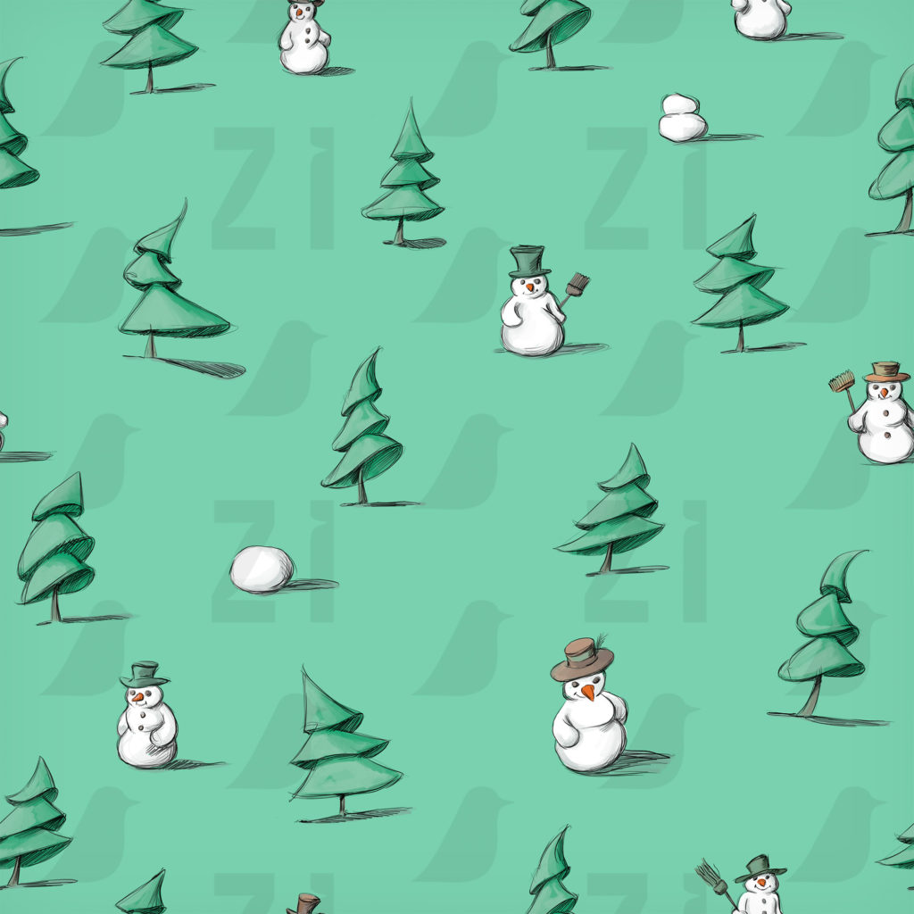 Endlos-Muster mit Schneemännern und Tannebäumen