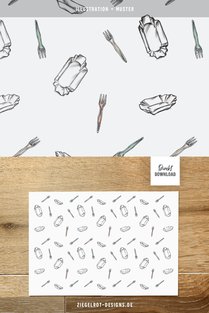 Illustration als Muster für Geschenkpapier-Vorlage zum Thema Snacks
