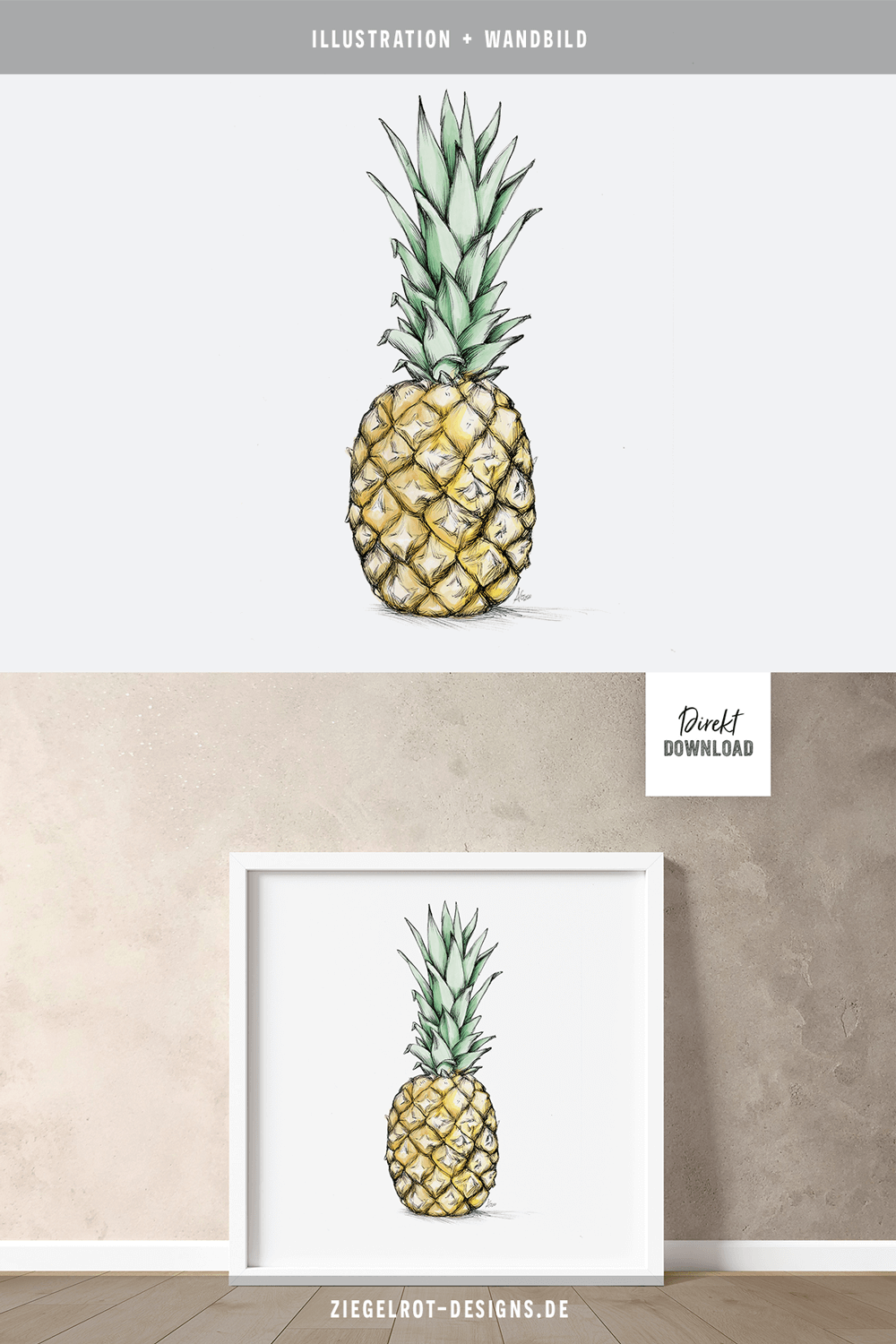 Wandbild-Motiv mit Ananas als Illustration, Direkt-Download zum Kauf, © Annika Gandelheid