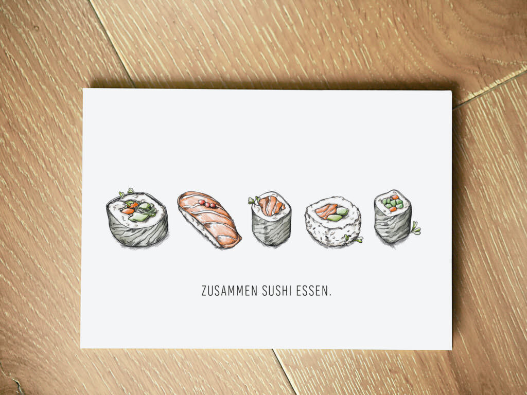 Sushi Gutscheinkarte als Printable, Direktdownload zum Selbstdrucken in meinem Shop