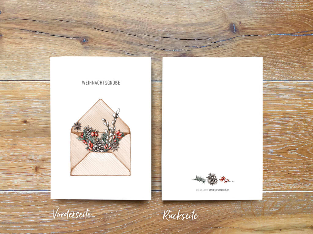 Weihnachtsgrüße Motiv Weihnachtspost mit Briefumschlag, Printable für Klappkarte zum Selbstdrucken