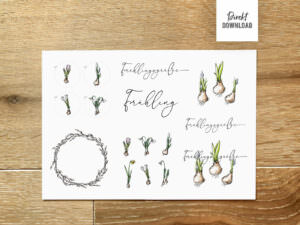 Schriftzug Frühling Bastelbogen mit Frühlingsmotiven zum Ausdrucken