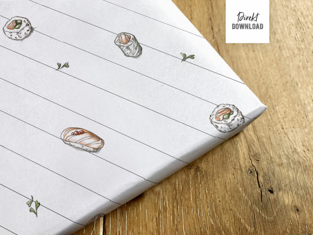 Geschenkpapier Sushi mit dezentem Linienmuster