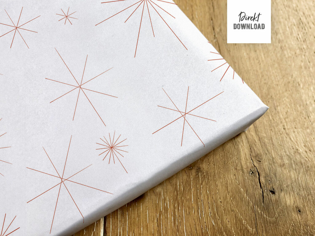 Geschenkpapier Weihnachten zum Ausdrucken mit minimalistischen Sternen, rote Variante