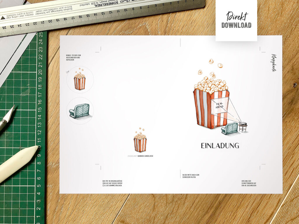 Einladung Filmabend zum Ausdrucken, Druckdatei für DIN A4