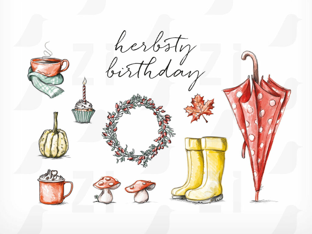 Geburtstagskarte Herbst zum Basteln, Herbstmotive und Schriftzug herbsty birthday