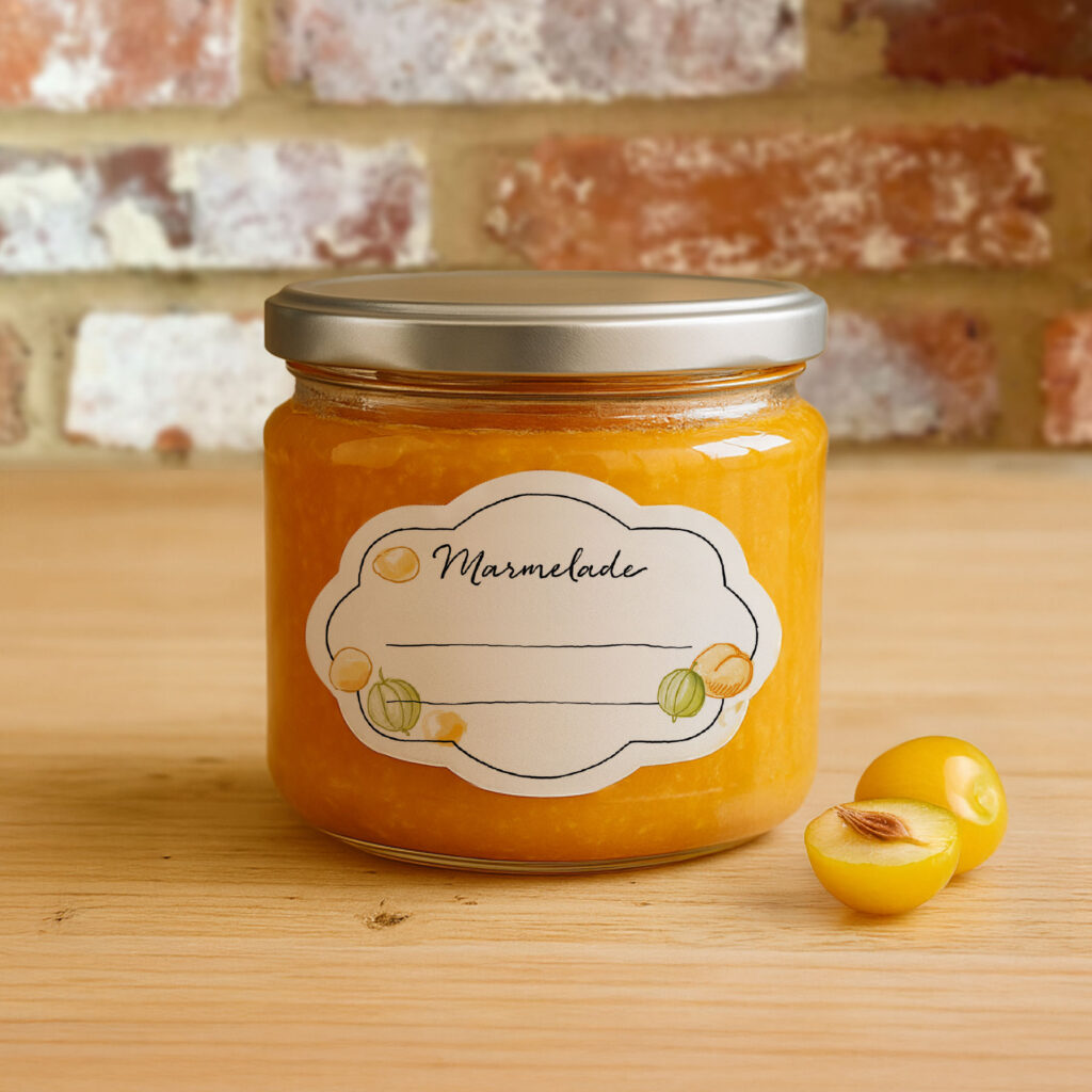 Marmelade-Etiketten, Vorlage zum Ausdrucken für helles und gelbes Obst